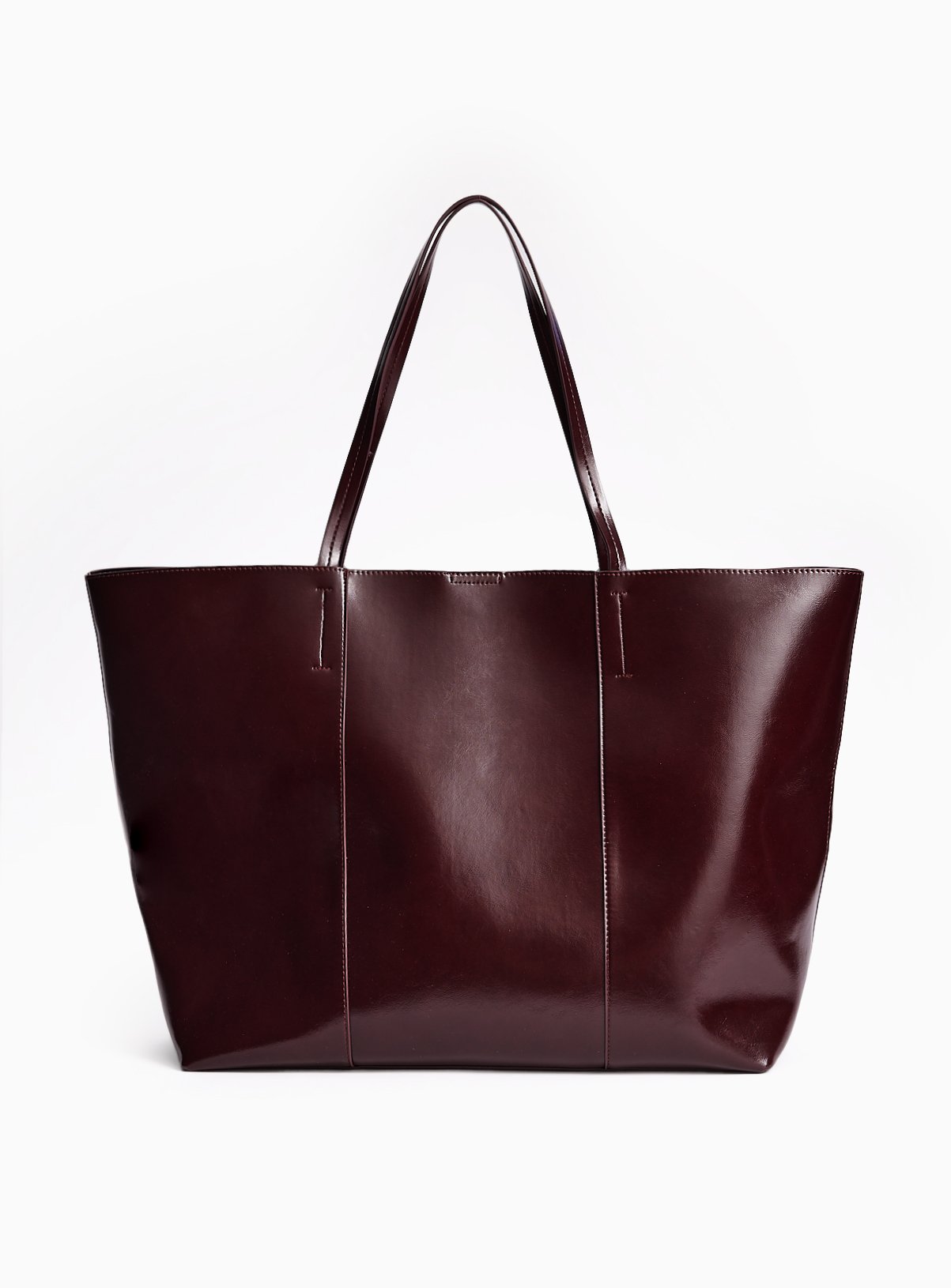 Burgundy High Shine Faux Leather Tote Bag One Size - Image 2 thumbnail